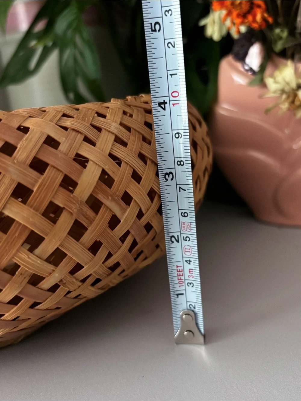 Woven Bamboo Rattan Basket Bowl Natural Boho Cottagecore Home Decor 11”